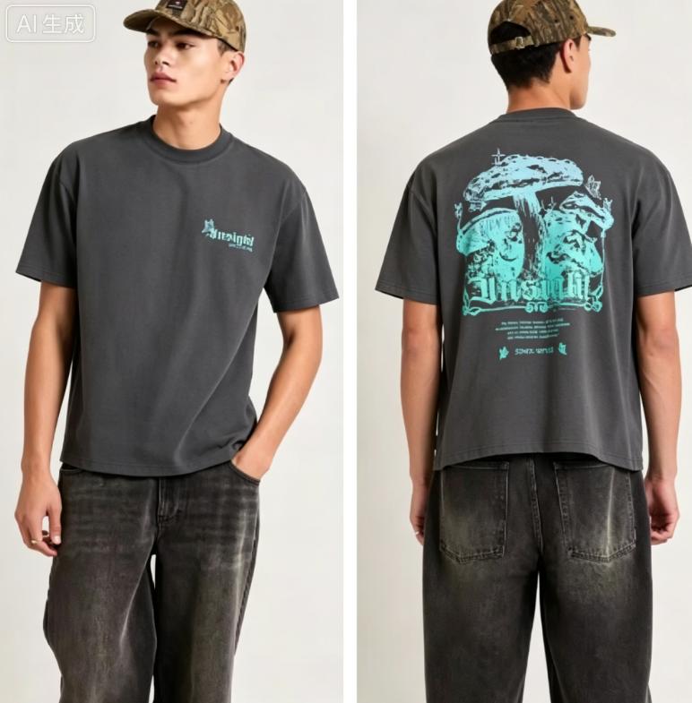 2026 New Roundneck Tshirt Gothic Style Mushroom Pattern Suitable For Both Men And Women Short Sleeve Tshirt