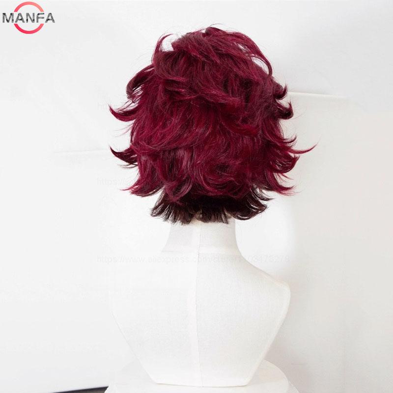 Anime Tanjiro Kamado Cosplay Perücke Kurz Kastanienbraun Hitzebeständig Synthetisch Anime Perücken + Perückenkappe