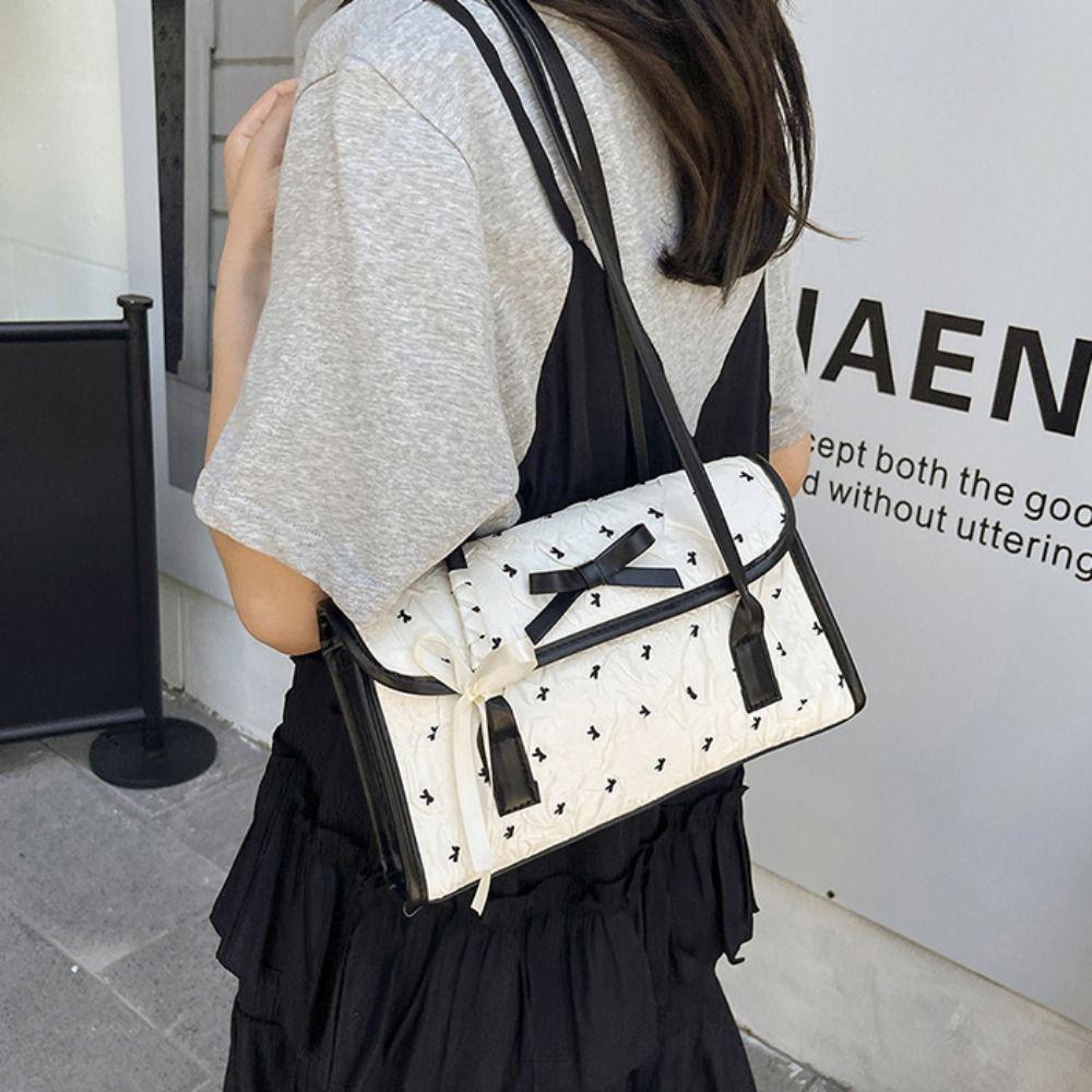 French Bow Shoulder Bag PU Underarm Bag Casual Armpit Bag Daily