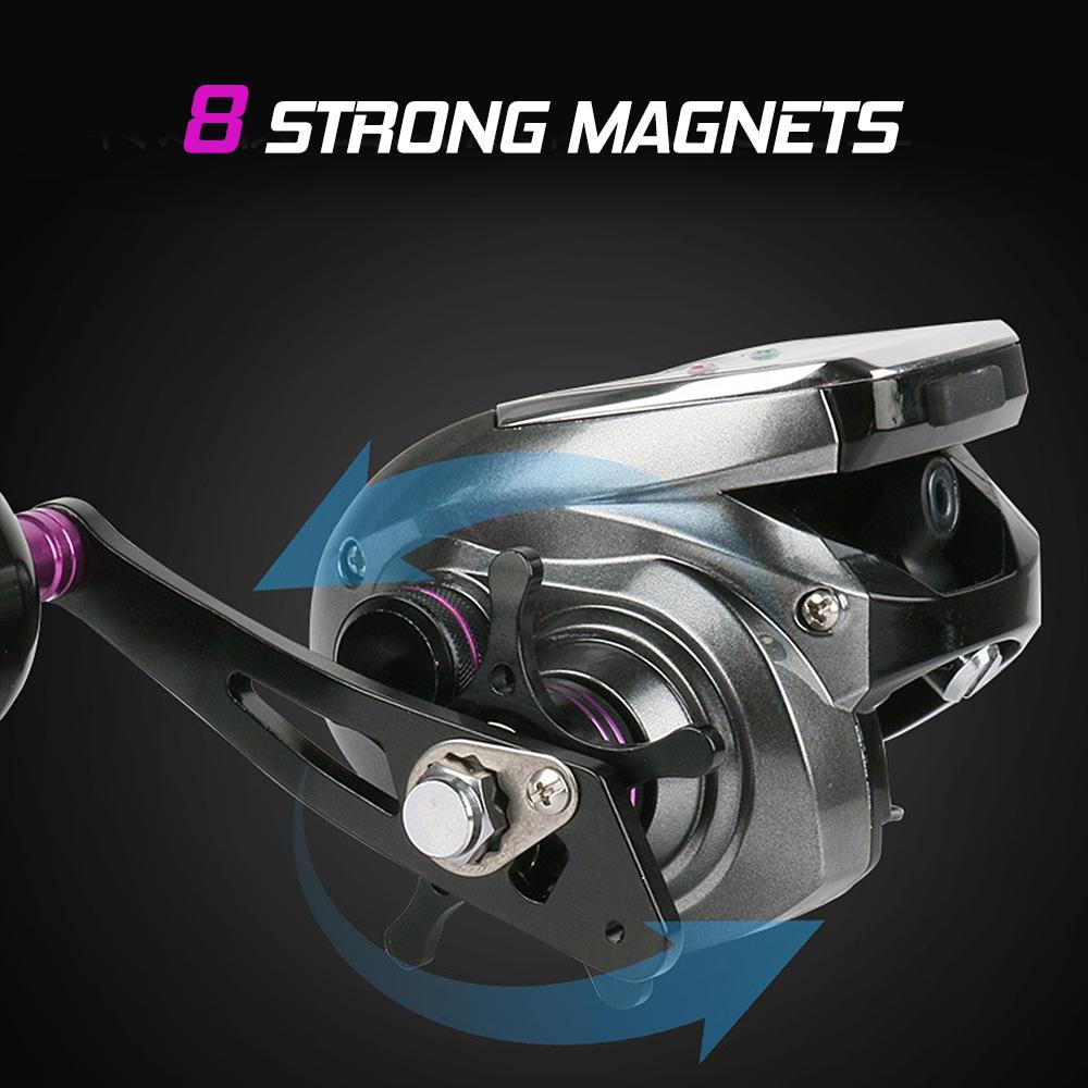 6+1BB 8.0:1 Ratio Digital Display Baitcasting Reel with Sun Power Charging System High Speed Fishing Reel with Line Counter