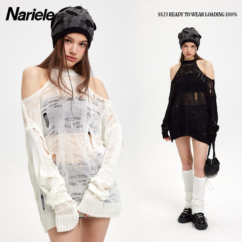 

Весенний новый женский вязаный топ с открытыми плечами, маленький стильный дизайн, универсальный топ Spicy Girl