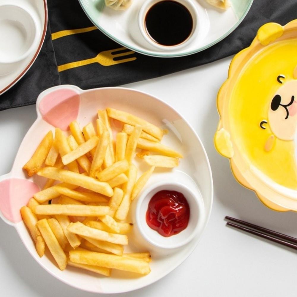 Ceramic Cow Sushi Plate Animal Shape Grid Dumpling Plate Cute French Fry Plate  Household