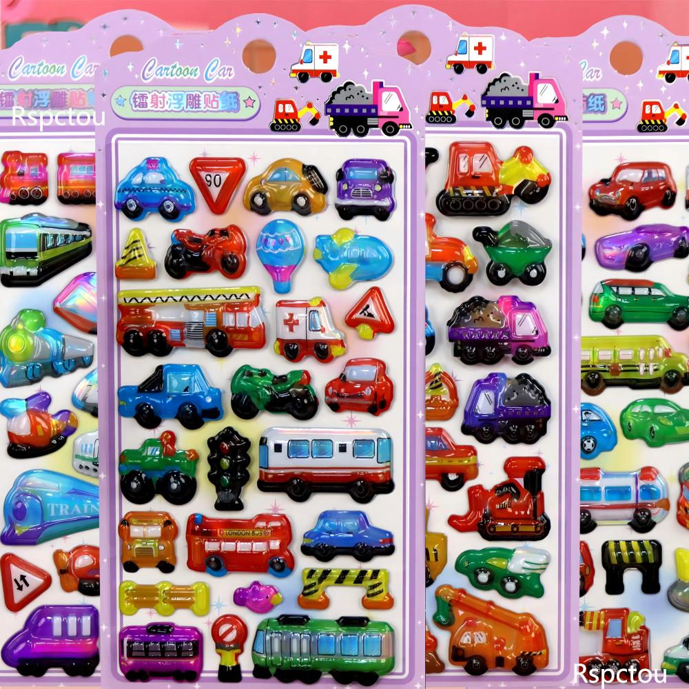 4pcs 3D Cute Cartoon Engineering Vehicle Stickers Truck Handmade DIY Notebook Laptop Waterproof Kawaii Decoration Sticker