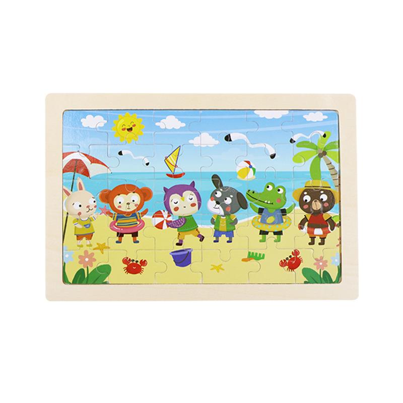 Wooden Animal Cartoon Jigsaw Puzzle Board - 30, 60, 98, 120-piece Toy for Early Childhood Education