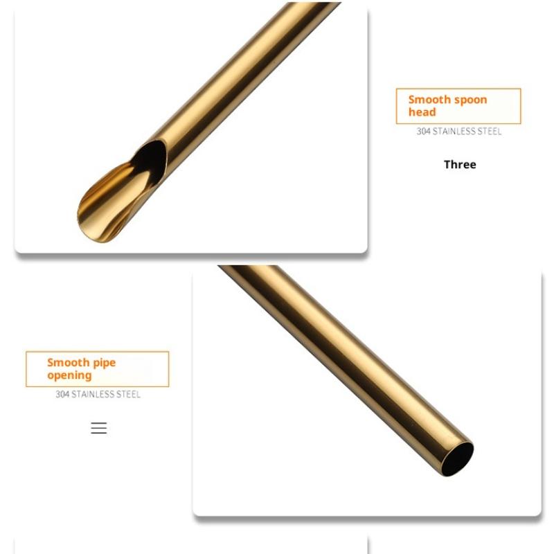Reusable 304 Stainless Steel Straw Pearl Milkshake Bubble Tea Straw Stirring Smoothie Spoon Shaped Straw