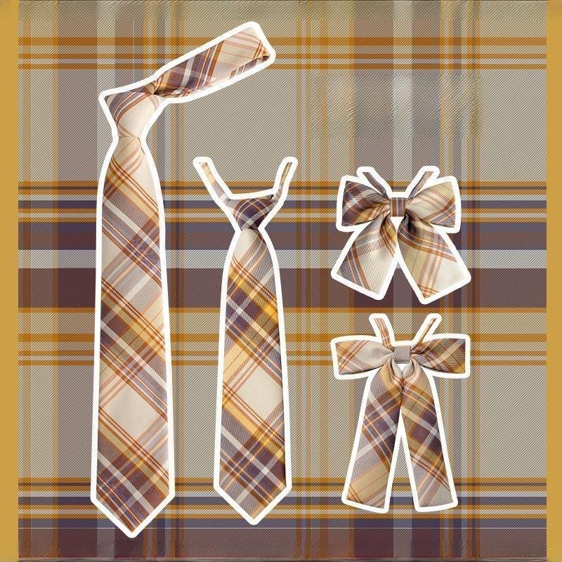 Japanese School Girl Style Polyester Plaid Neck Tie With Bow For Kids Uniforms