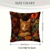 2D Flat- Vintage Rustic Floral Ginger Cat Throw Pillow Cover Warm Tone Autumn Flower Decorative Cushion Case For