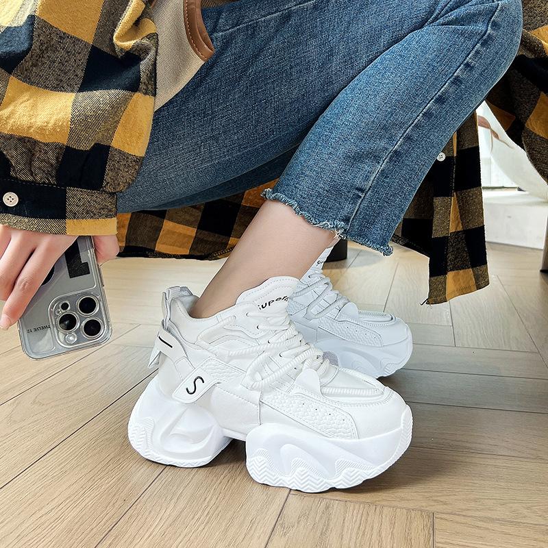 

Женская повседневная обувь из натуральной кожи, очень толстая обувь на платформе 8 см, женские модные кроссовки на танкетке, массивная обувь, летняя обувь для скейтборда 37