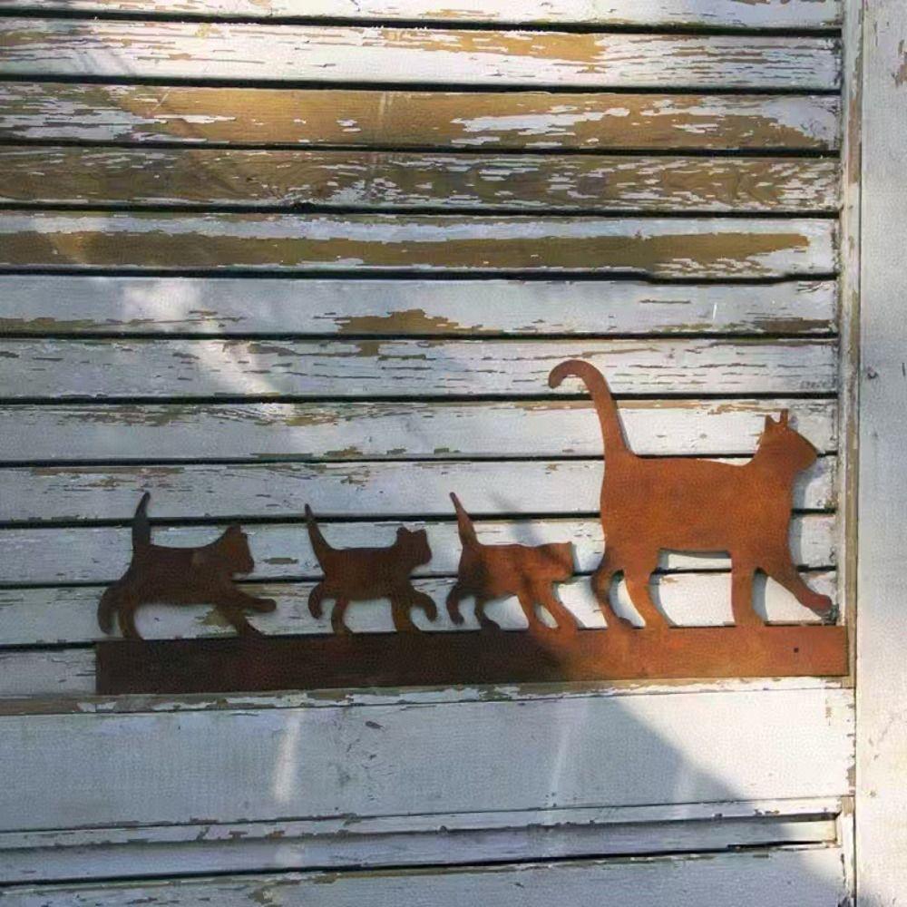 Creative Wall Decoration Pendant Exquisite Animals Figure Sculptures Cat Family Hanging Lawn