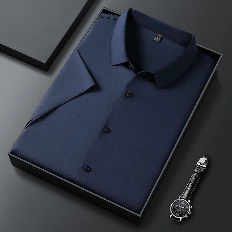 New Men's Business Casual Solid Color Short Sleeved Shirt for Summer Fashion No Ironing Comfortable and Versatile Top