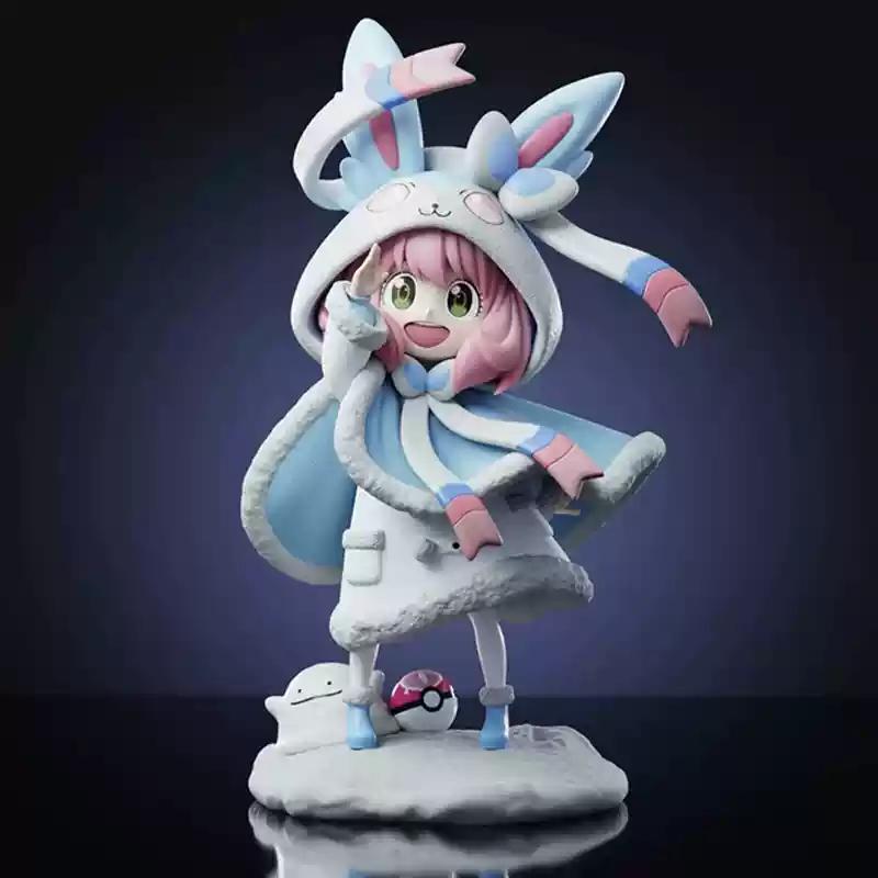 19cm Spy Family Kawaii Model Anya Forger Cos Sylveon Anime Figure Pokemon Beautiful Girl Doll Decoration Children Toy Xmas Gifts Kid Friendly