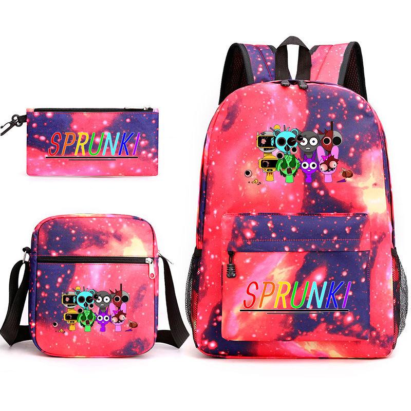 New rhythm box Sprunki music game schoolbag backpack pencil bag three-piece set student heat transfer backpack