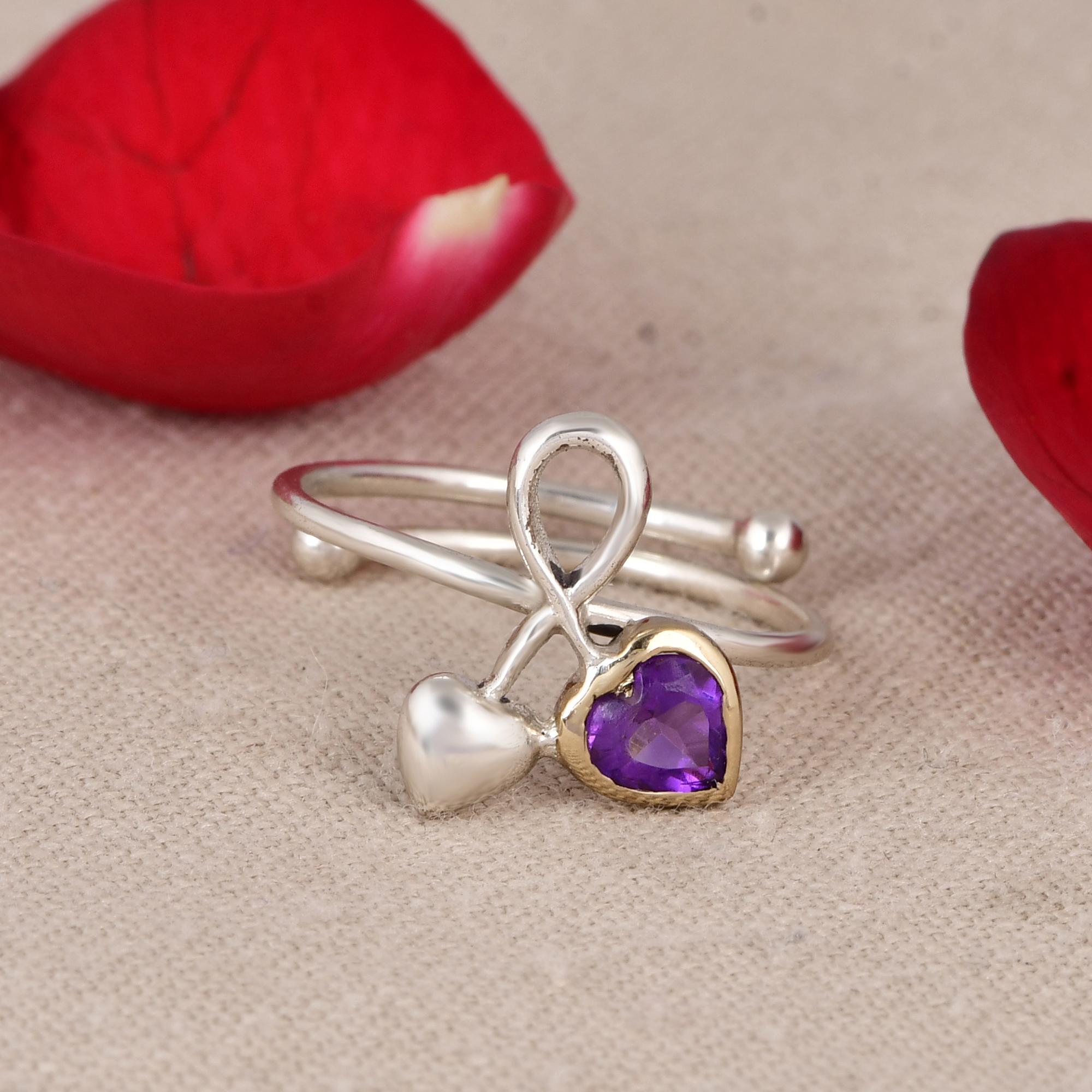 Infinity Heart Amethyst Ring, Adjustable 925 Sterling Silver Ring, Minimalist Promise Ring, Romantic Jewelry Gift for Her. 5