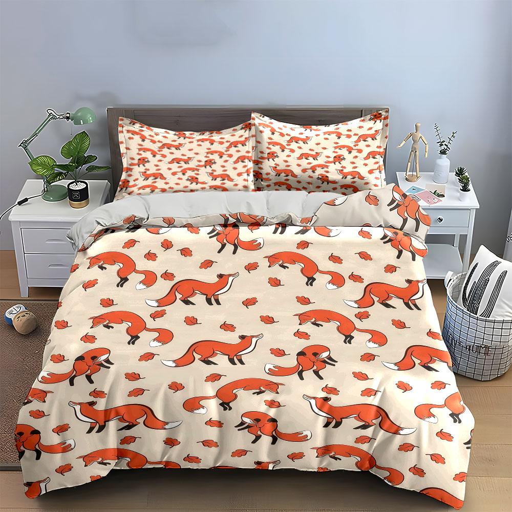 Fox Pattern Bedding Set Decor Bedding Set with 1 Duvet Cover 2 Pillowcases Single Double King Queen Gift