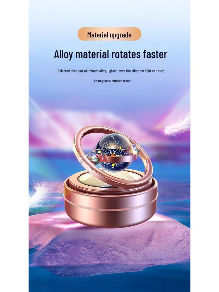 Solar Car Aromatherapy Ornament: Dual-Ring Rotating Perfume Deodorizer for Interior Decoration