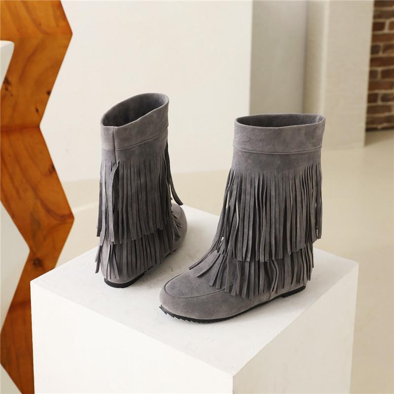 Ghete scurte cu talpă plată pentru femei, toamnă și iarnă, noi, casual, mărimi mari, cu franjuri
