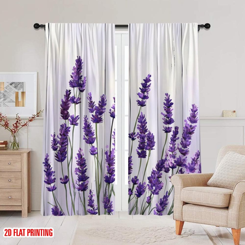 2pcs,2D Plane Printing Curtain Fabric Lavender Bliss(1) Versatile 100% Polyester (without Rod) Decorations For Home for Living