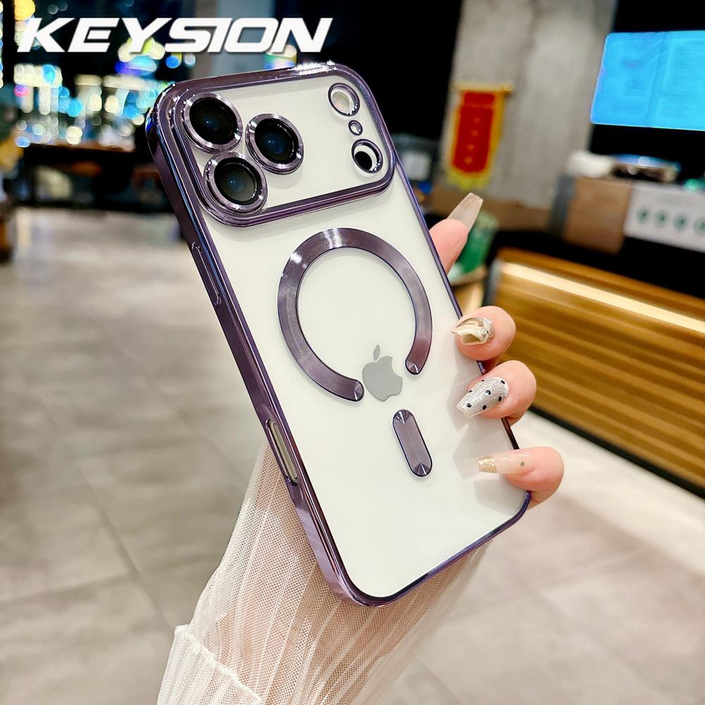 KEYSION Magnetic Plating Case for MagSafe for iPhone 17 Pro Max 17Air Transparent TPU Shockproof Phone Cover With Lens Protector