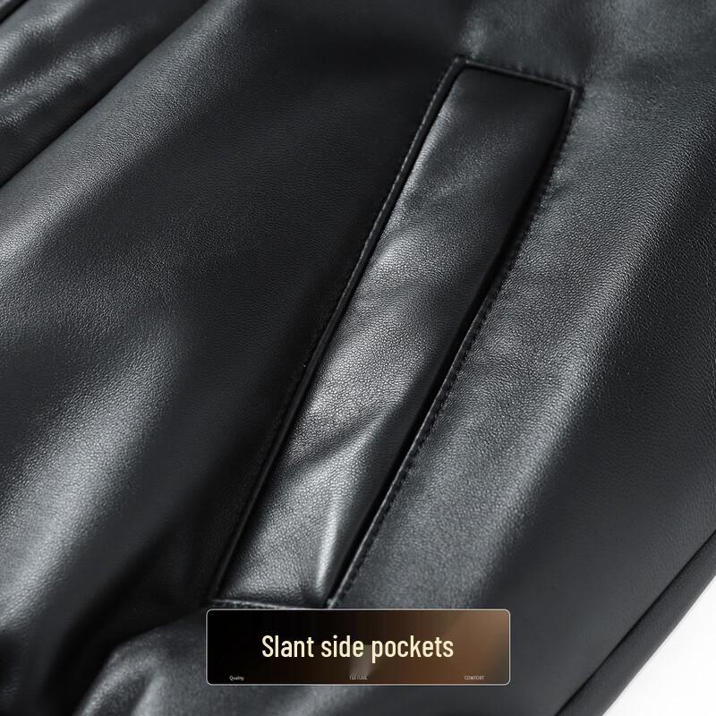 Futing Men's Winter Stand-Collar Sheepskin Goose Down Leather Jacket