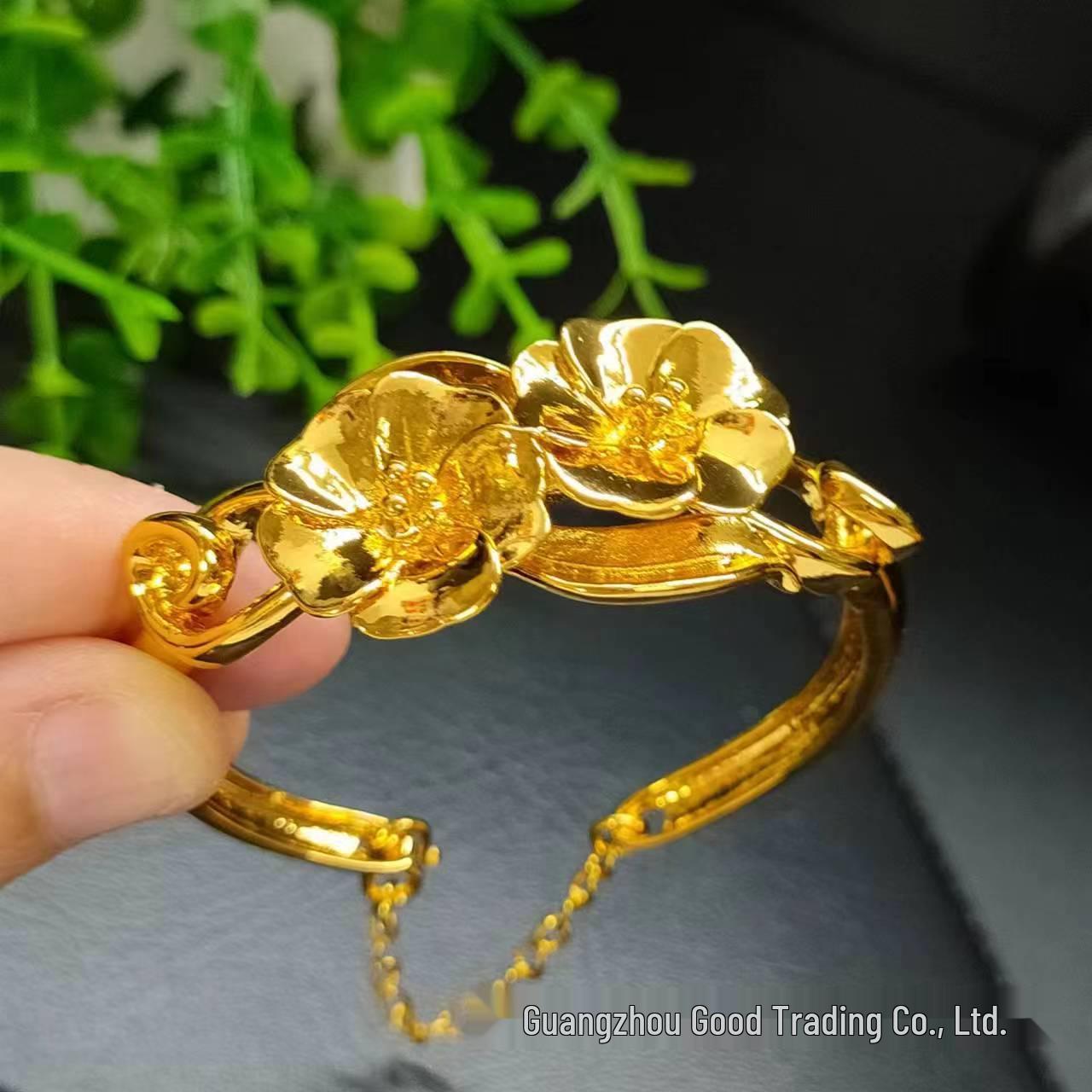 

Медный браслет с ажурным цветком, покрытый 24-каратным золотом - Детские украшения