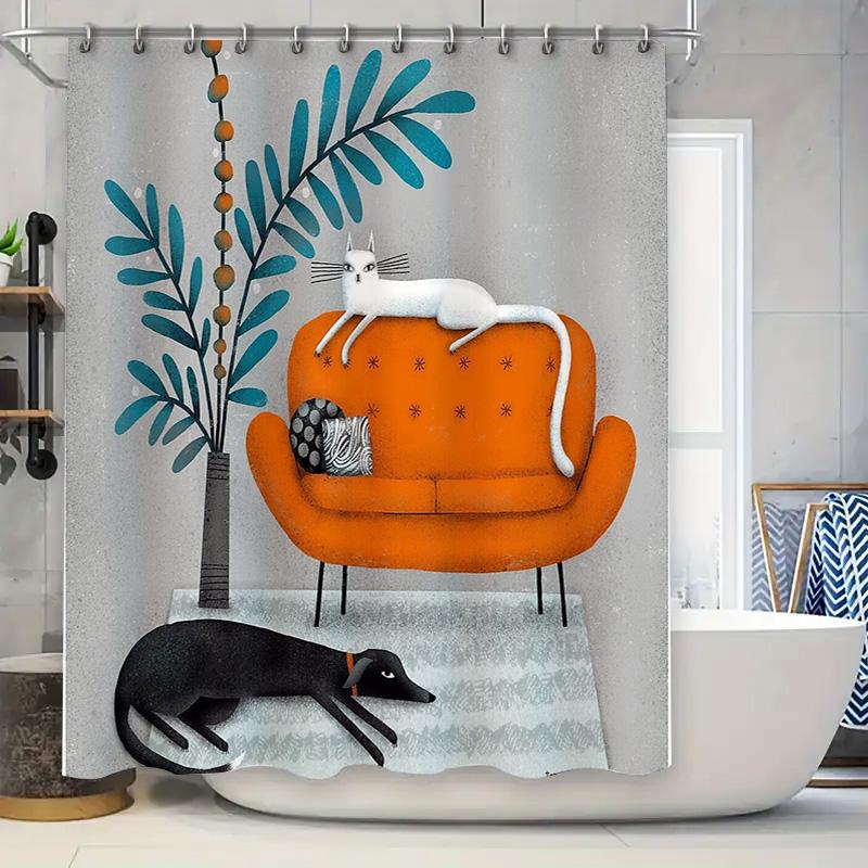 

Modern Cat Pattern Shower Curtain Cute Kitten Decor Bathroom Fabric Waterproof Liner Vintage Home Decor Artistic Wall Hanging W60H190(CM)-1 Pcs