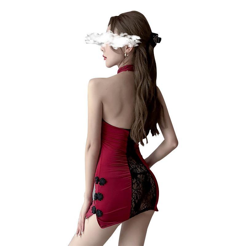 Sexy lingerie sexy lace bare chest uniform seduction retro stand-up collar cheongsam hollowed out perspective flirting