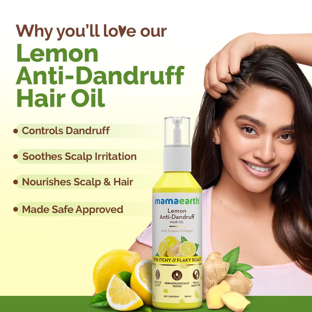 Mamaearth Lemon Anti-Dandruff Hair Oil 100ml For Flaky Scalp Relief Nourishes Hair Soothes Itchy Scalp Controls Dandruff Gently