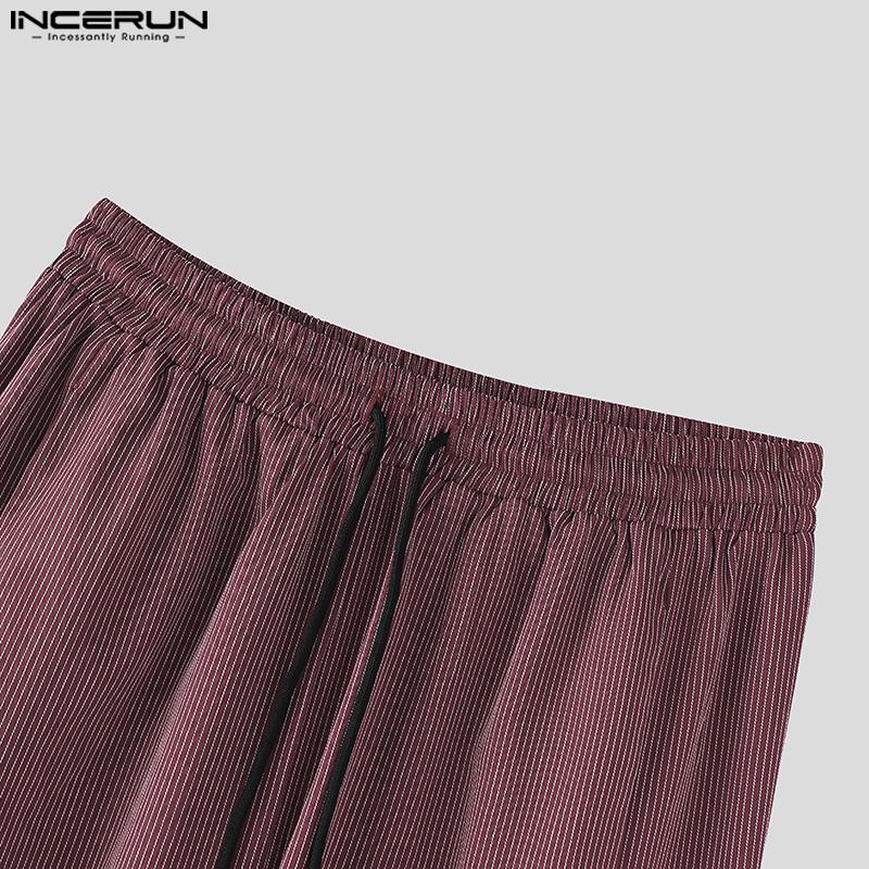INCERUN Men Drawstring Elastic Waist Striped Casual Loose Harem Pants