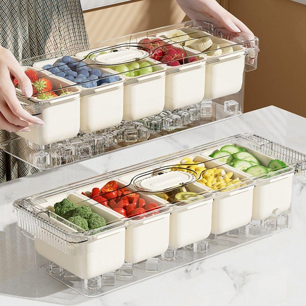 Transparent Ice Chilled Tray Platter 5 Grids Snacks Container Condiment Container for Home