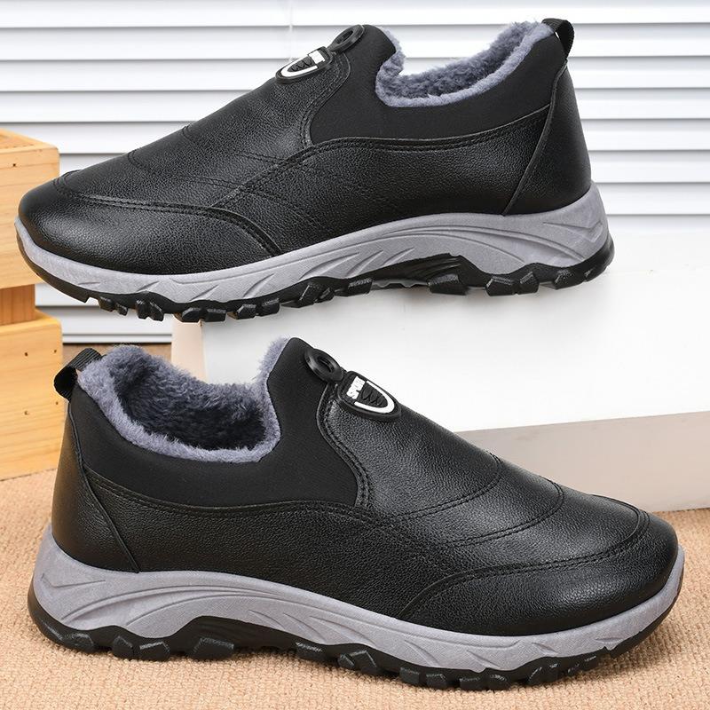 Men's Slip-On Winter Boots, Fleece Lined Thickened Cotton Shoes, Warm Waterproof Platform Boots for Middle-Aged and Elderly Men, Dad Shoes