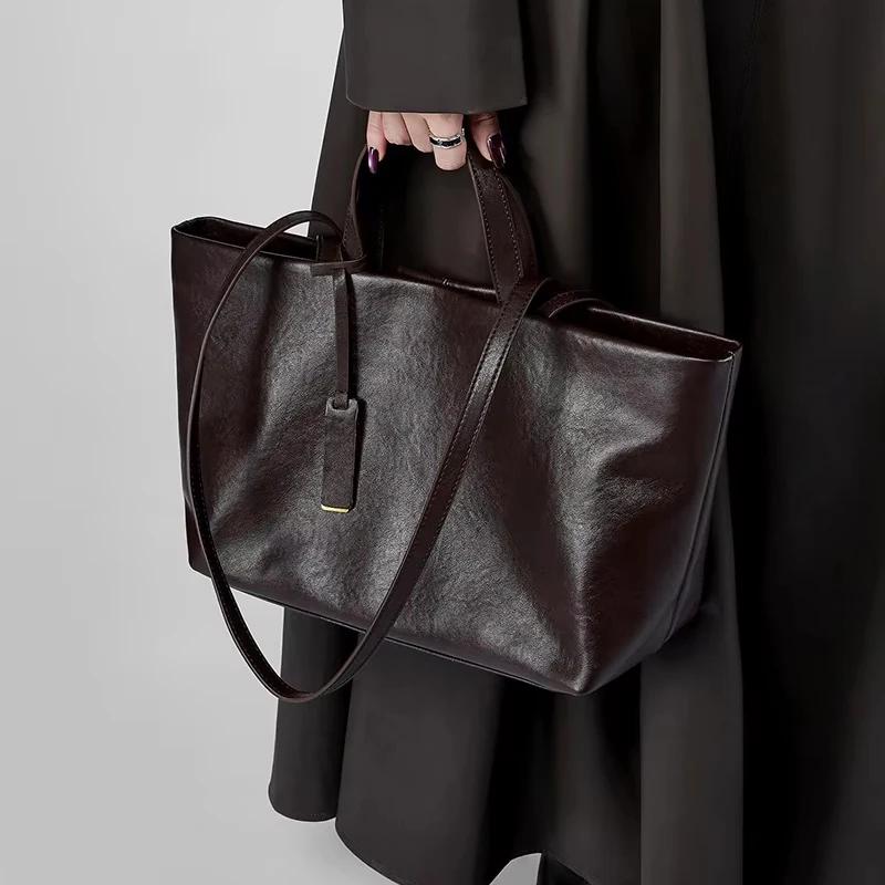 Cowhide Luxury Designer Women Shoulder Bag Leather Large Capacity Square Fashi Tote Bag Korean Handbag Shopping Underarm Bags
