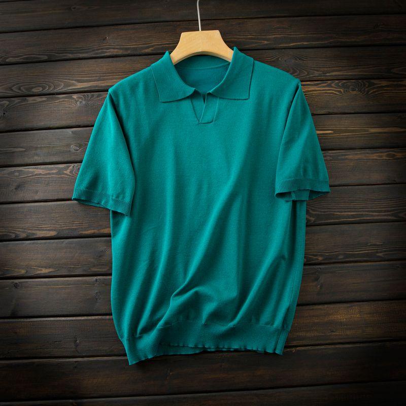 Reputation Continues Soft Elastic Lyocell/Mulberry Silk Men's Summer Lapel Short sleeve Knit t-shirt Polo Shirt