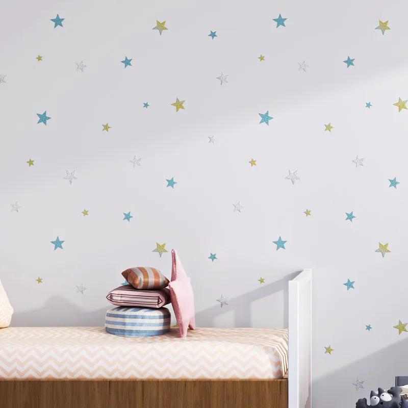 Embossed Star Moon Self Adhesive Wallpapers Home Decoration Mediterranean Boys Girls' Bedroom Self Adhesive Wallpaper
