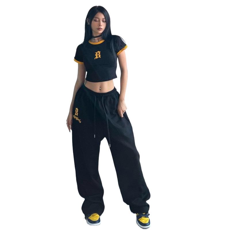 Women's Autumn Loose Fit Spicy Black Sweatpants - Cuffed Wide Leg Jazz Dance Pants