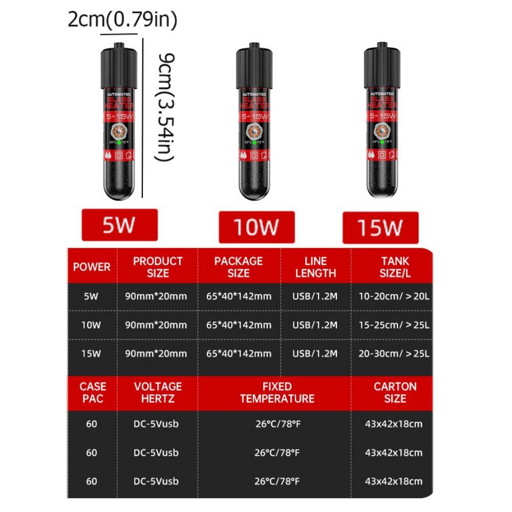 5/10/15W Mini Heating Rod Automatic Aquarium Heater Thermostat Heater  Fish Tank