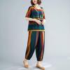Completi Casual Donna Moda Set T-shirt Estivi Larghi Letterari Retro Strisciato Manica Corta Pantaloni Harem Set 2 Pezzi