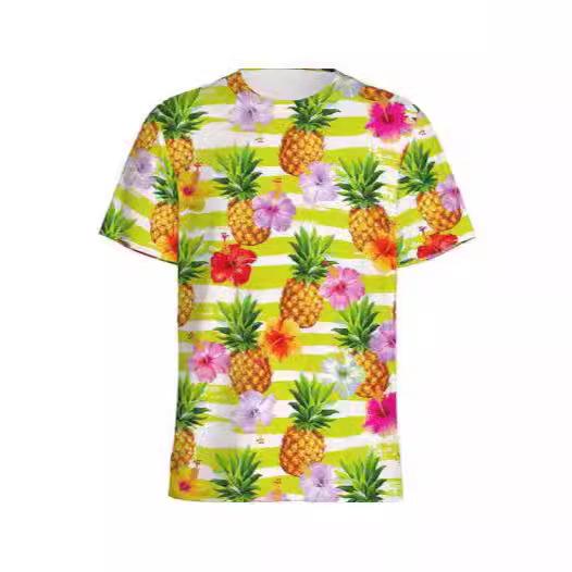 Tropical 3D Printed Pineapple T-Shirt Boys Summer Hawaiian Fruit Pattern T-Shirt Vacation Beach Short Sleeve