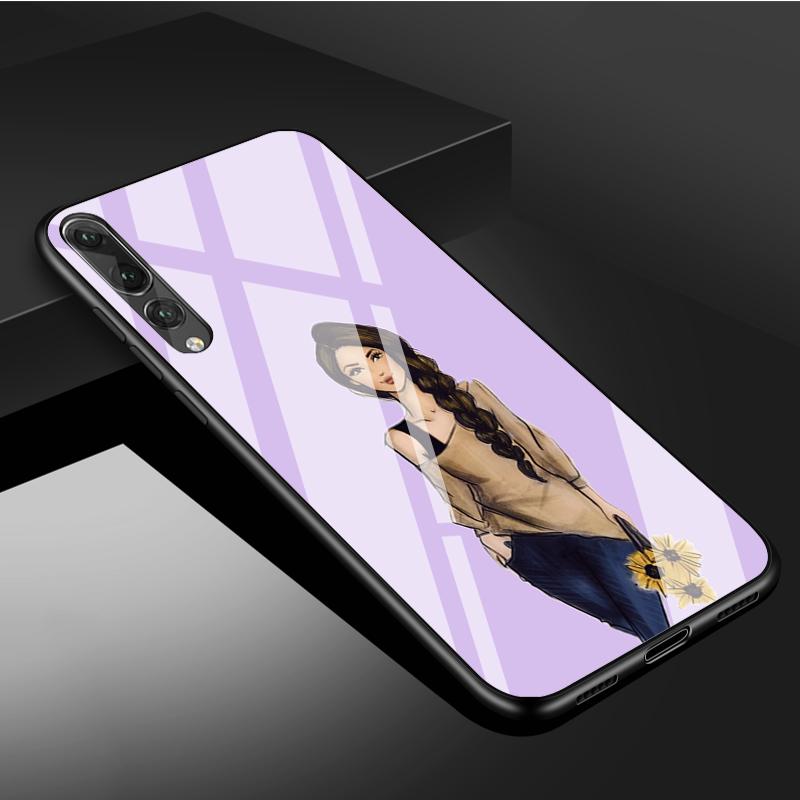 Lady Tempered Glass Phone Case For Huawei P20 P30 P40 P40 Lite Pro Psmart Mate 20 30 Cover Shell