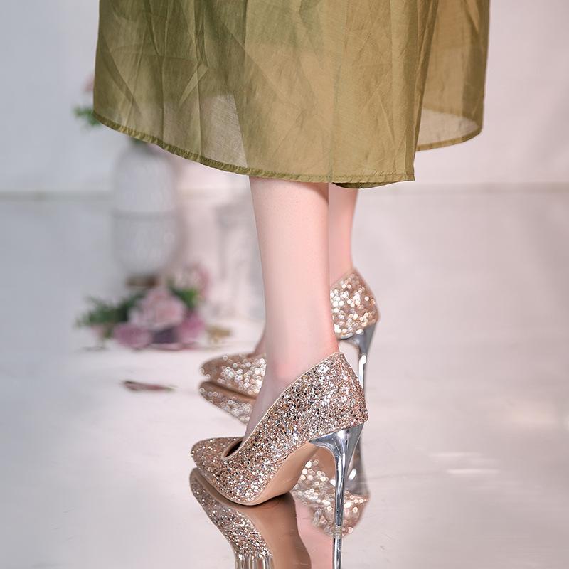 2026 Spring and Autumn Single Shoes Women's Fashion Glitter Pointed Shallow Mouth Thin Heel Sexy 8cm High Heels Size 35-45