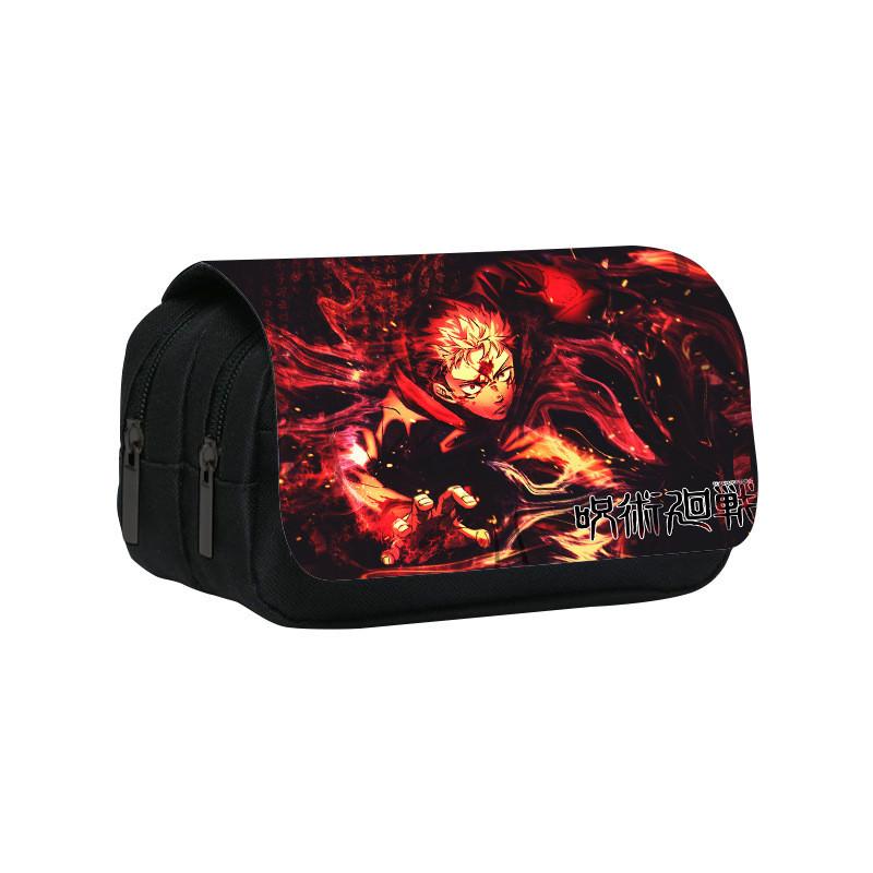 Jujutsu Kaisen Pattern Double Layer Flip Cover Stationery Storage Pencil Bag For Middle School Students