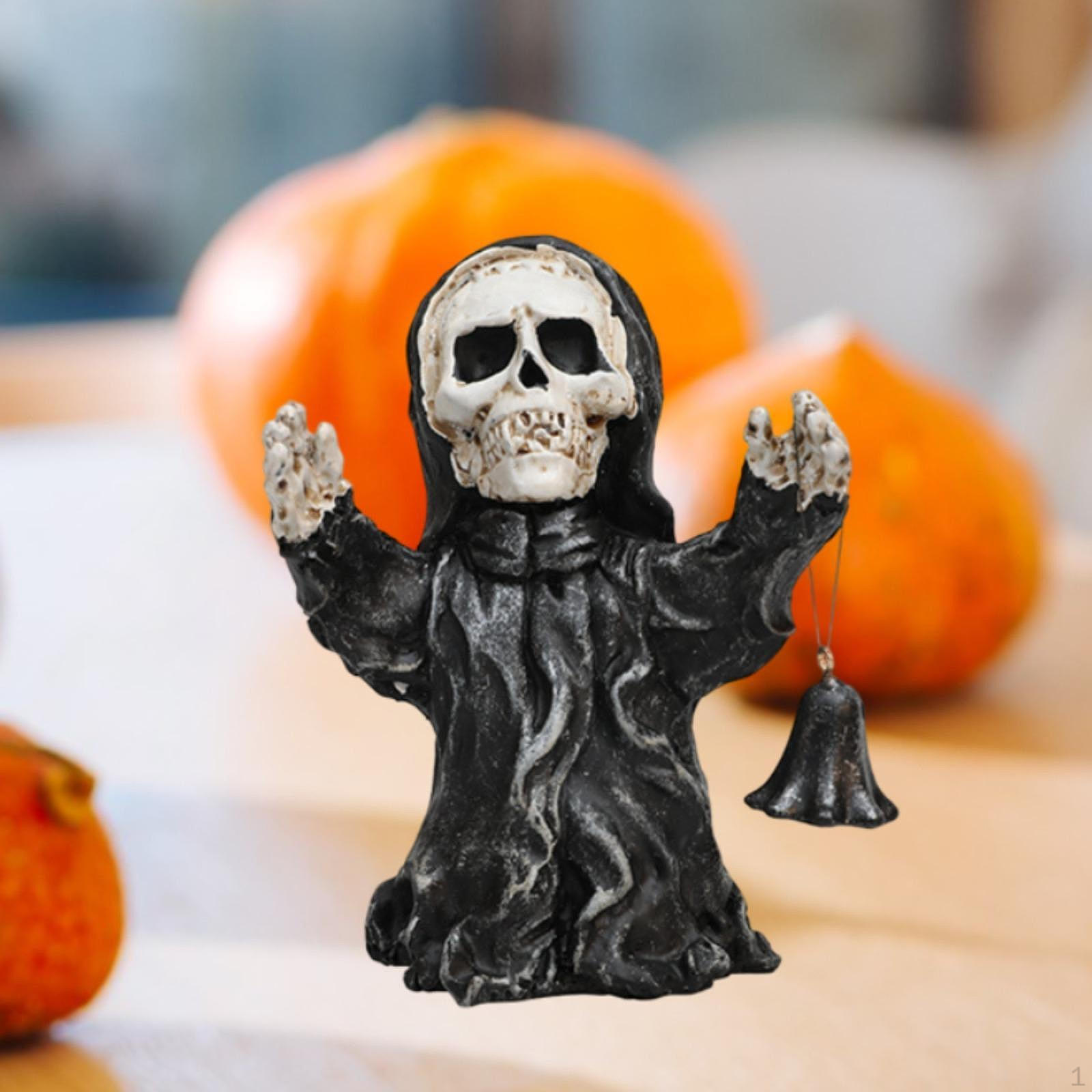 

Статуя черепа на Хэллоуин, держащая колокольчик, злая статуэтка из смолы, реквизит для фото на полке, страшная фигурка чёрный