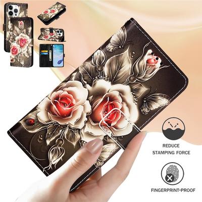 Capa Magnética Antichoque de Couro PU com Estampa de Rosa para iPhone,Samsung,Huawei,Xiaomi,vivo,Oppo,Moto,Tecno,TCL,ZTE,OnePlus,Infinix,Asus,Nothing e Mais