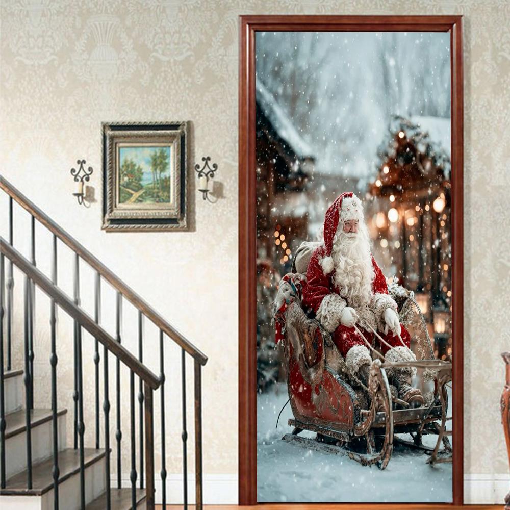 Christmas Tree PVC Self-Adhesive Waterproof Door Sticker Modern Simulation Door Mural Wallpaper Living Room Study Home Decor Art Door Poster