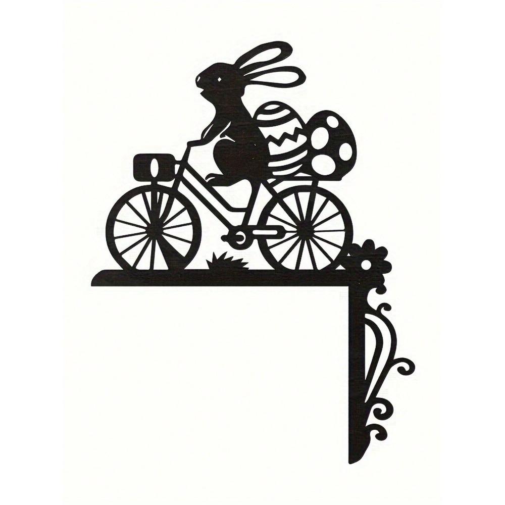 Easter Bunny On Bicycle Wooden Door Frame Decoration, Black - Suitable For Door And Window Corners, 5 Styles Available, 1 Pc