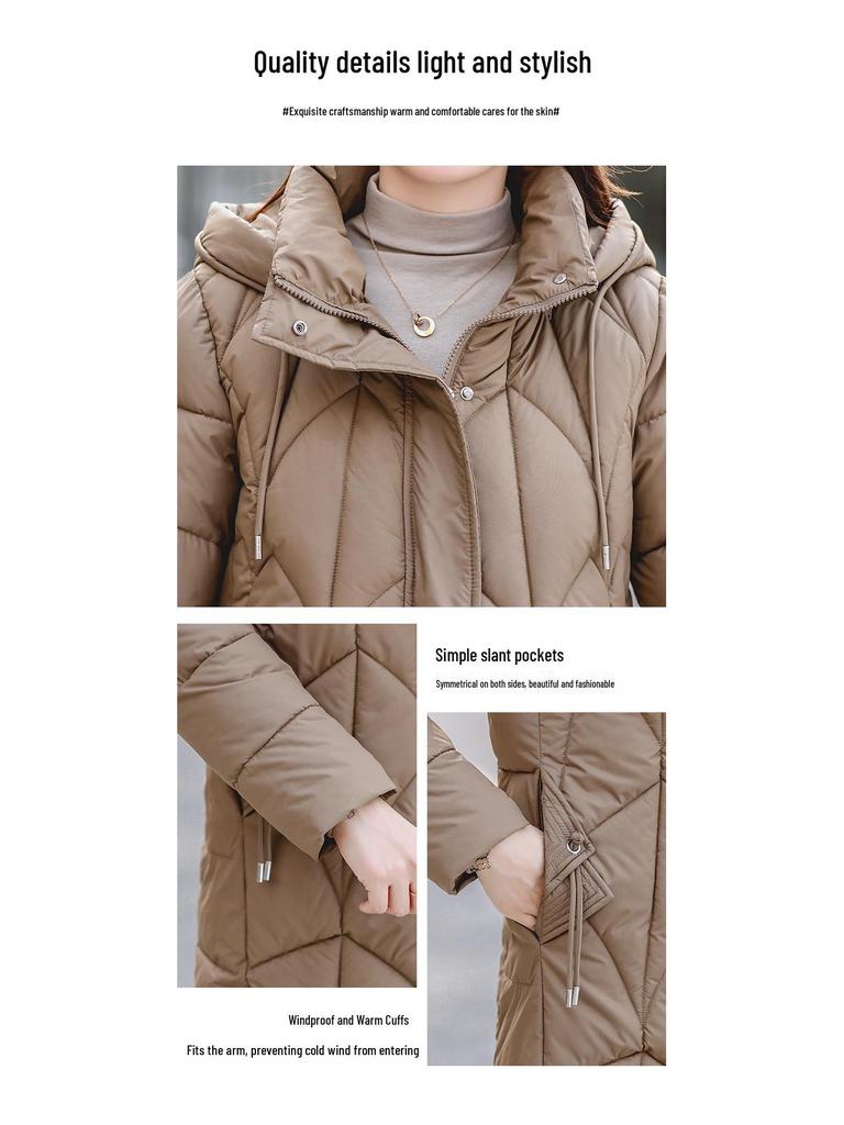 Women's Korean Style Mid-Length Cotton Coat with Detachable Hood - Loose Fit, Slimming, and Cold-Proof Winter Outerwear.