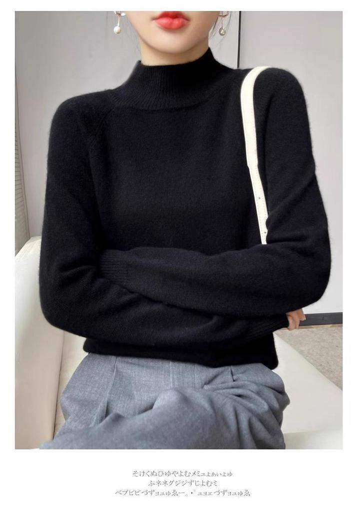 Women's Round Neck Double-Ply Pure Wool Sweater - Thickened Plus Size Solid Color Cashmere Knit Pullover