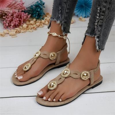 European and American Sandals 22 Bohemian Rhinestone Comfortable Breathable Elastic Band Toe Sandals