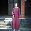 Johnature Woman Autumn Vintage Chinese Style Loose Dress Solid Color O-Neck Retro Casual Dress