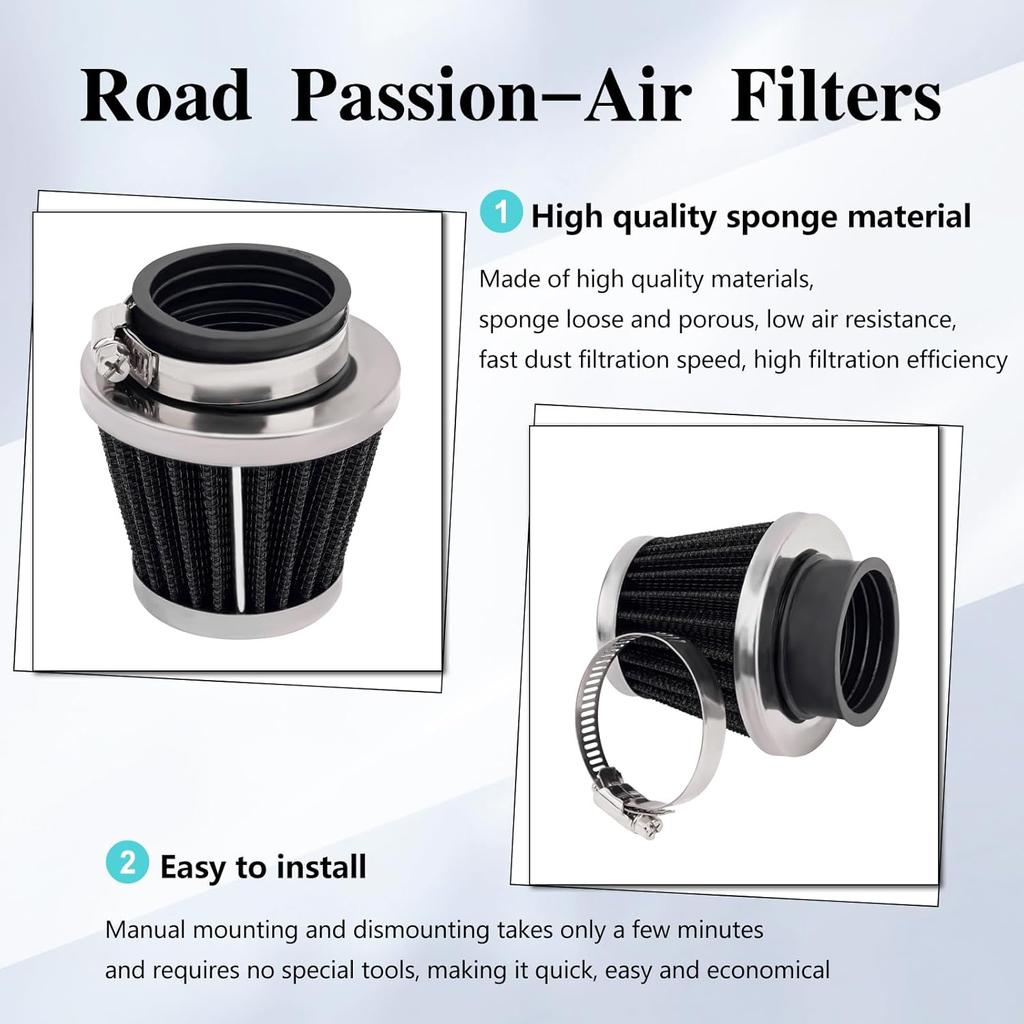 Road Passion 42mm Air Filter Replacement for Kawasaki Suzuki Yamaha PZ24 PZ30 Carburetor Moped Roketa Taotao GY6 125CC 150CC 200CC 250CC Dirt Bike