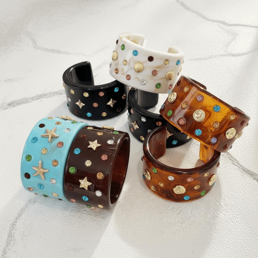 Exaggerated Shell Bracelets Resin Open Bracelet Vintage Beach Rhinestone Bangle  Girls Accessories